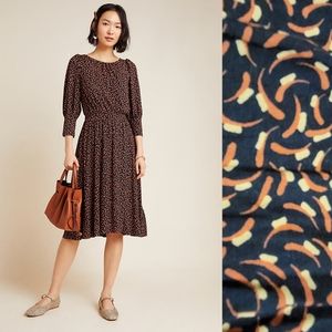Anthropologie Maeve Chatham Midi Dress with Autumn Abstract Print M